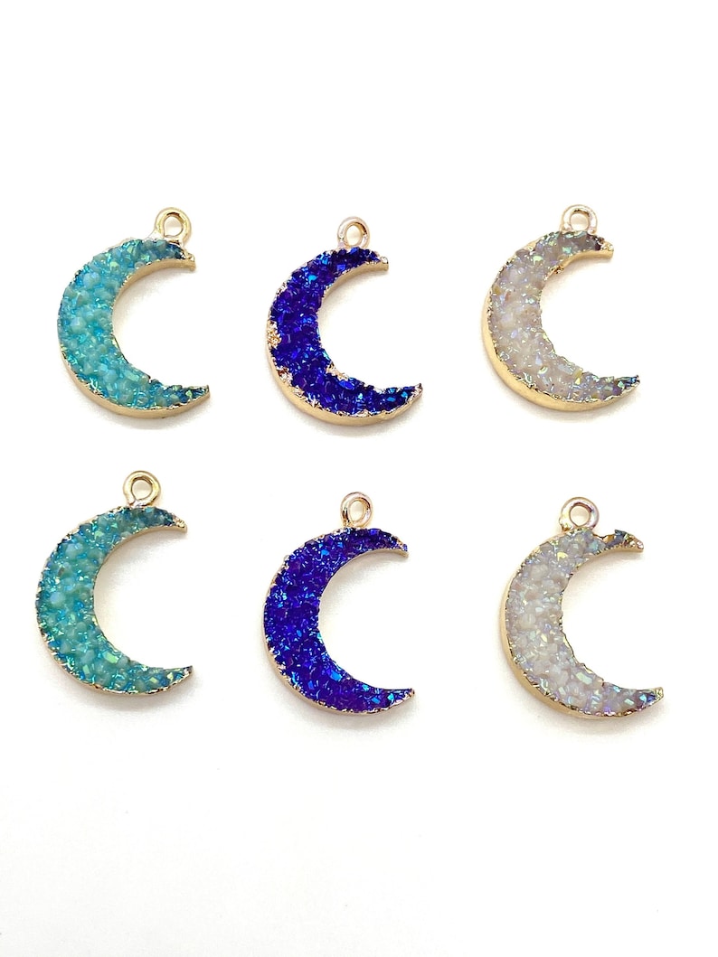Resin Druzy Moon Charms Bulk Charms For Jewelry Making Moon Etsy