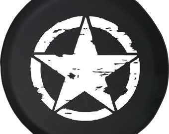 Distressed Military Star WW2 Tire Cover Fits Jeep Wrangler, Rubicon, Camper, and RV's