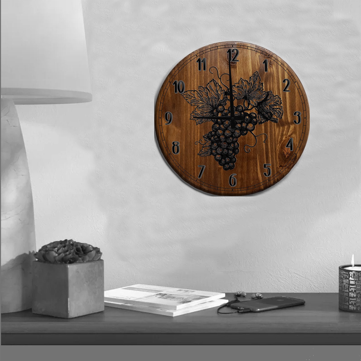 Grapes Wine Wall Clock Grape and Wine Kitchen Decor and Etsy