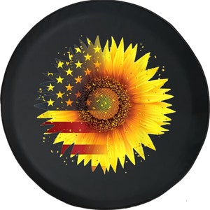 American Flag Sunflower Flower Custom Tire Cover Fits Jeep Wrangler, Rubicon, Camper, and RV&#39;s