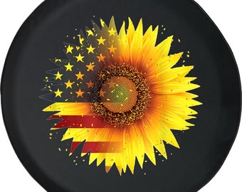 American Flag Sunflower Flower Custom Tire Cover Fits Wrangler, Rubicon, Camper, and RV's