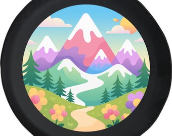 Mountains, Flowers Tire Cover: Adventure Fits  RV Camper Bronco