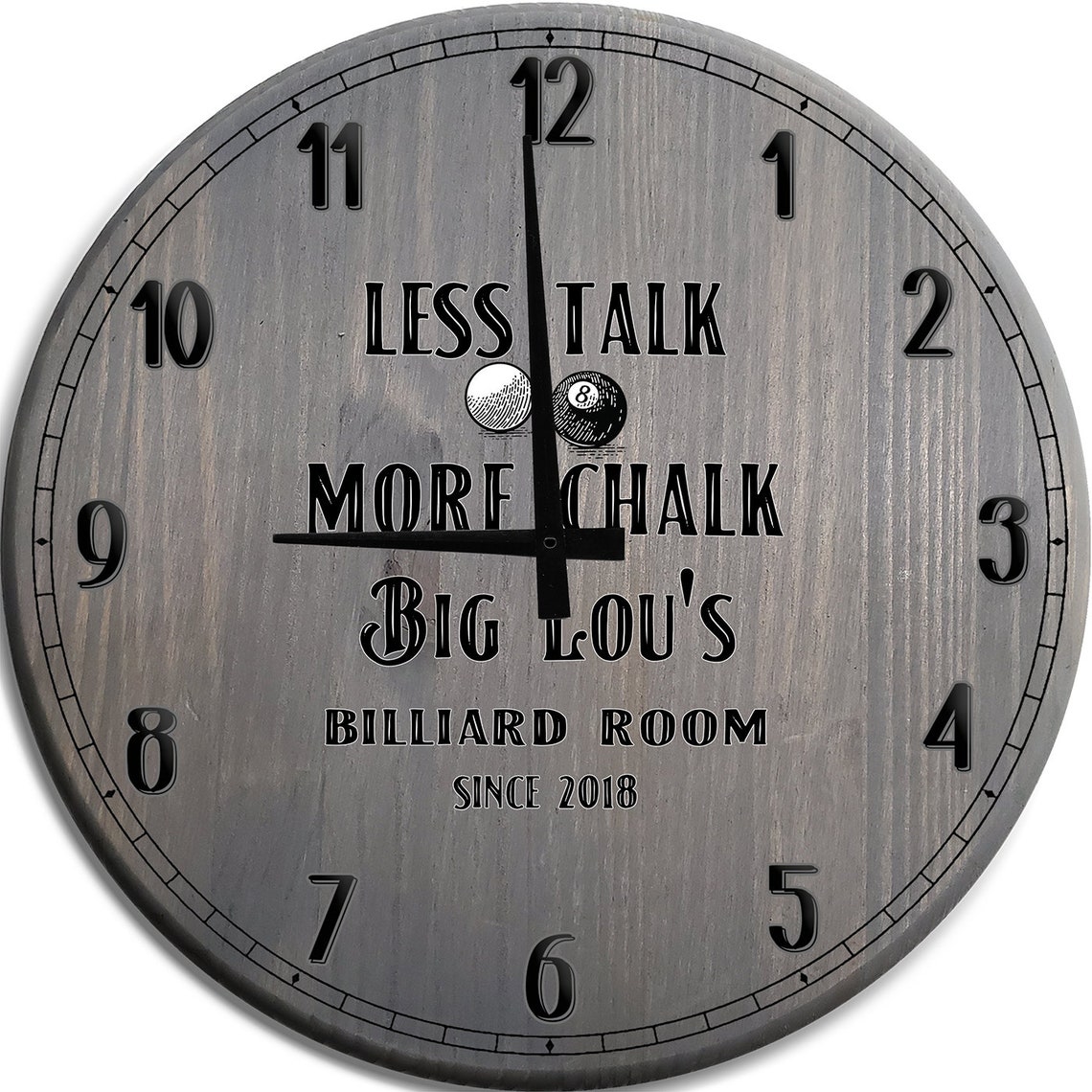 Personalized Pool Clock Less Talk More Chalk Billiards Room Etsy