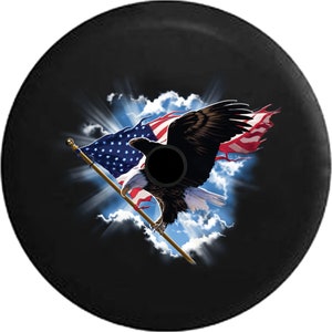 American Eagle USA Flag Sky USA Patriotic Tire Cover Fits Jeep Wrangler, Rubicon, Camper, and RV&#39;s