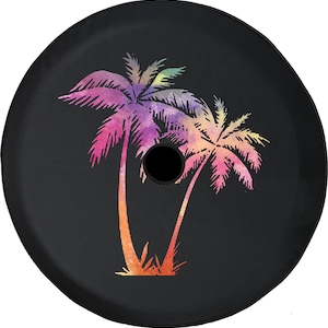 Watercolor Pastel Palm Trees Tropical Tire Cover Fits Jeep Wrangler, Rubicon, Camper, and RV's
