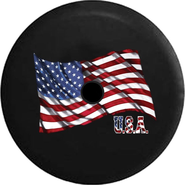 Waving USA Flag Tire Cover: Fits , RV, Camper