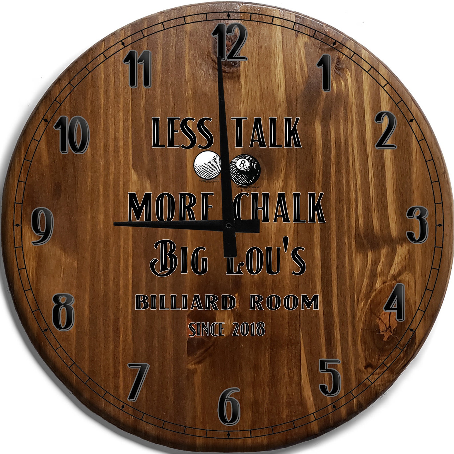 Personalized Pool Clock Less Talk More Chalk Billiards Room Etsy