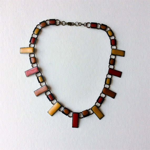 Vintage Enamel Necklace, 1970s, Mod, Mid-century, 