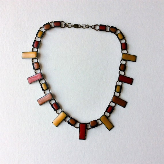 Vintage Enamel Necklace, 1970s, Mod, Mid-century,