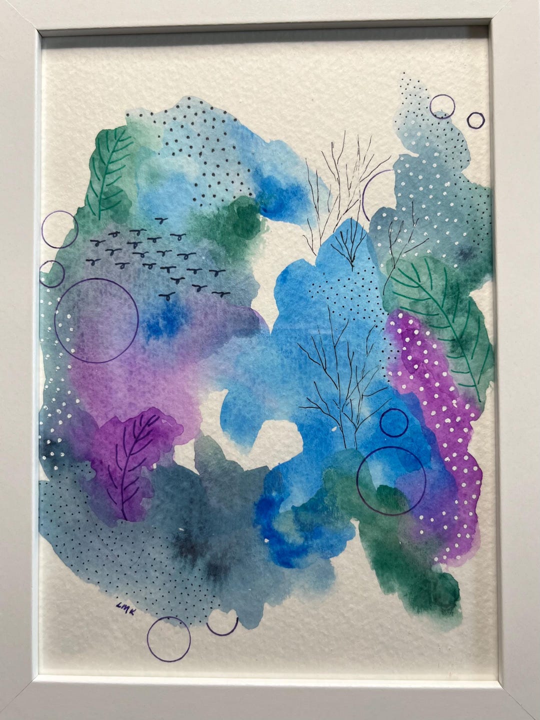 Watercolor Pen and Ink Abstract Painting, Framed. - Etsy