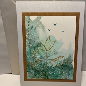 Tarjetas de felicitación, tinta con alcohol, pluma y tinta, abstractas, interior en blanco