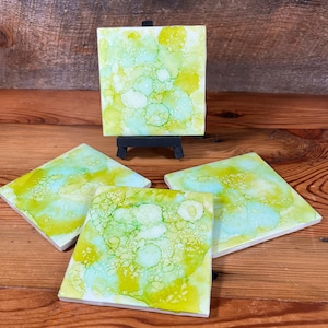 Coasters, alcohol ink with cork backing.