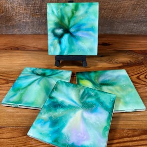 Coasters, alcohol ink with cork backing.