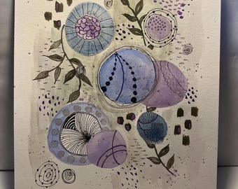 Watercolor Painting, Pen and Ink, Botanical Abstract Art - Etsy
