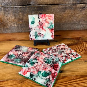 Coasters, alcohol ink with cork backing.