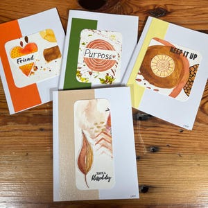 Note cards, handmade, mixed media, 4 pack, assorted, blank inside