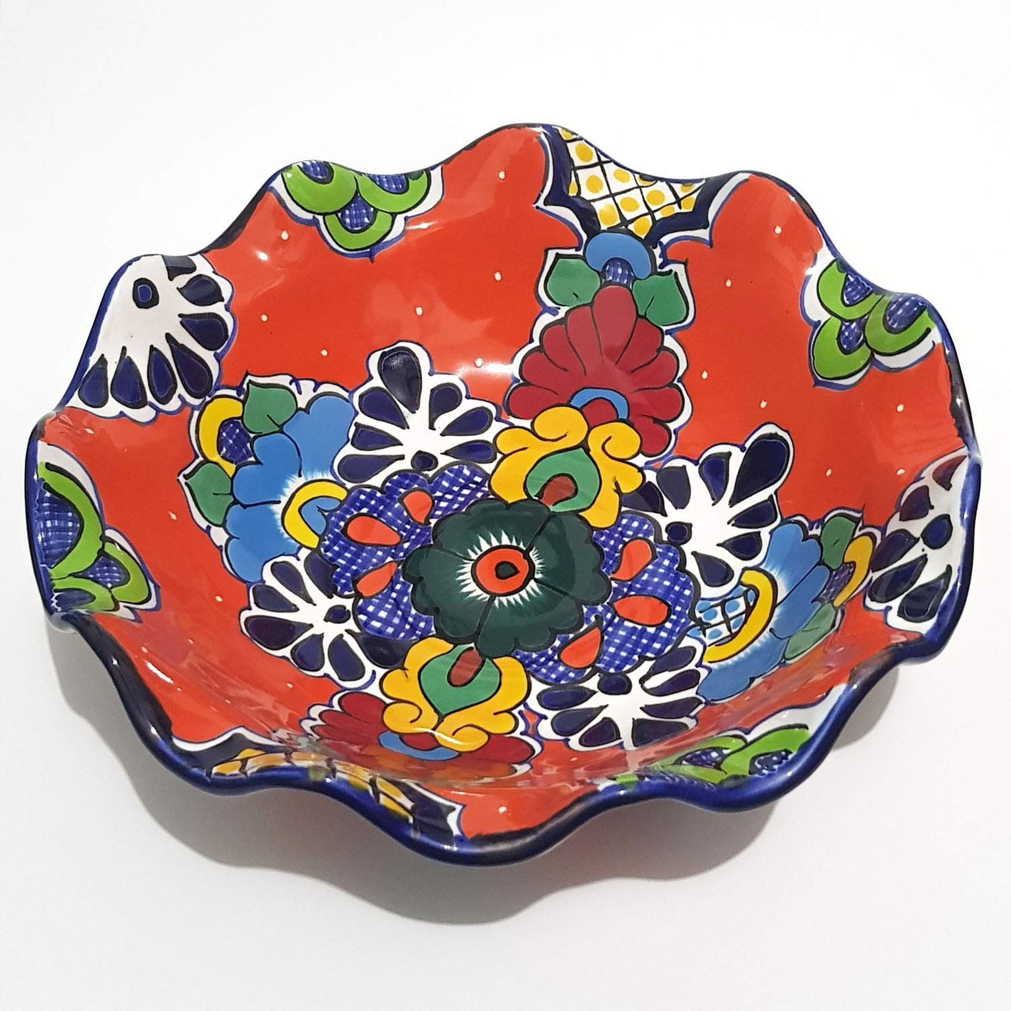 Fruit Bowl Mexican Talavera / Red Cobalt Blue Orange / Etsy