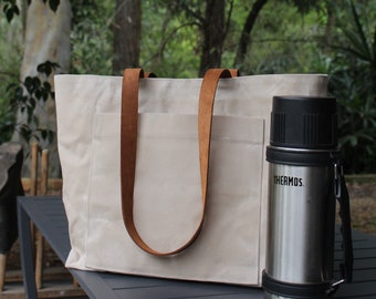 Waxed Canvas Grocery Bag Market Tote Bucket Bag Adjustable Strap