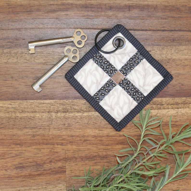 Patchwork Key Fob: Handmade Quilted Keyring, William Morris Fabric image 1