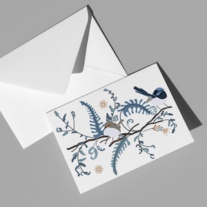 Original Hand Drawn Blank Blue Fairy Wren Greeting Card FREE DELIVERY within AUSTRALIA