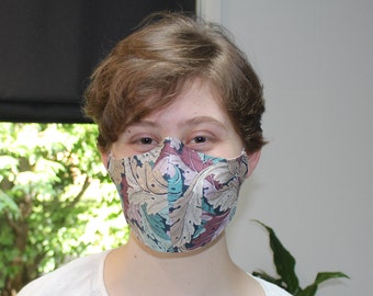Mascarilla facial de algodón lavable de 3 capas con alambre para la nariz - William Morris Acanthus Fabric