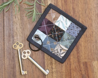 Patchwork Key Ring: Handmade Quilted Keyfob with William Morris Fabric