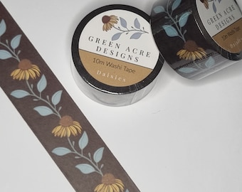 Daisies Washi Tape, Floral Journaling Tape (15mm x 10m)