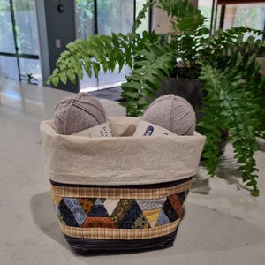 Quilted Patchwork Fabric Basket Bag Hold All Organiser Pouch Office Home