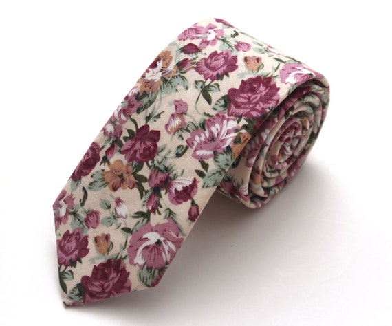Dusty Pink Floral Skinny Tie floral tie flower tie | Etsy