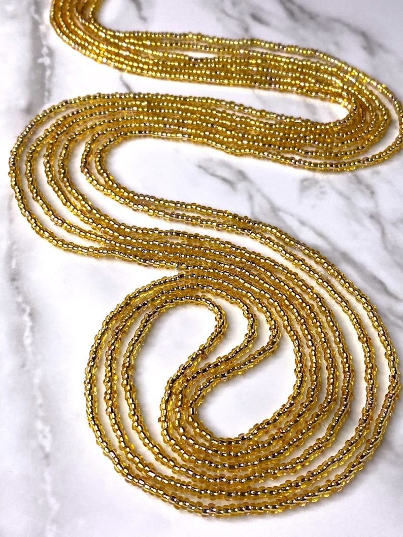Body Jewelry Weight Loss Tracker Color: GOLDEN Gold Beads African Waist Beads Tie On Waist Beads Belly Beads