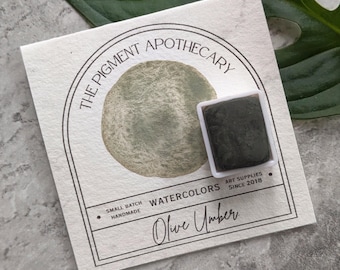 Olive Umber Green Handmade Watercolor
