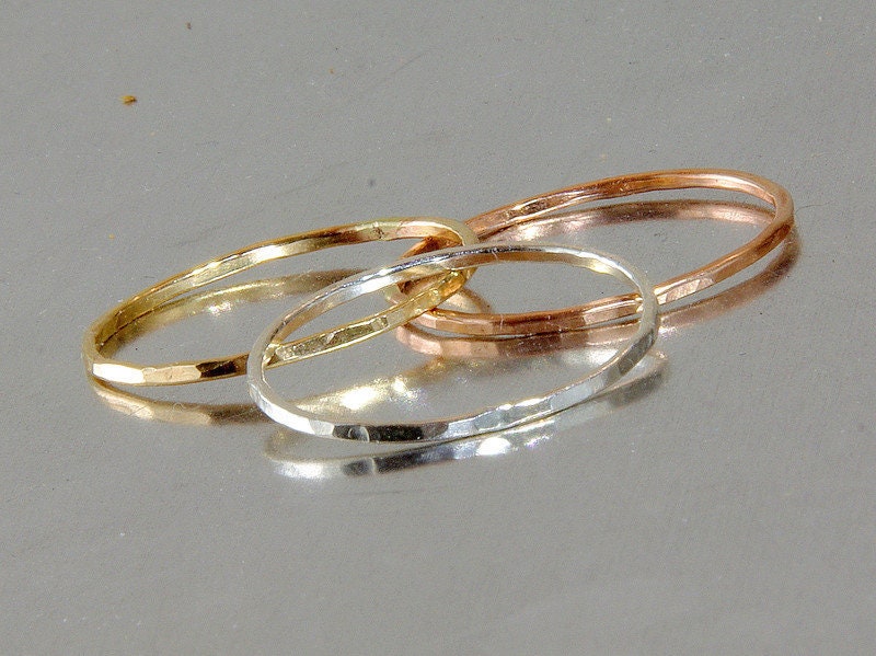 Yellow Gold Filled Boho ring, Stackable dainty thin ring, boho hammer…
