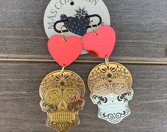Sugar skull earrings red, day of the dead earrings, Calavera earrings, Halloween earrings, dia de los muertos earrings