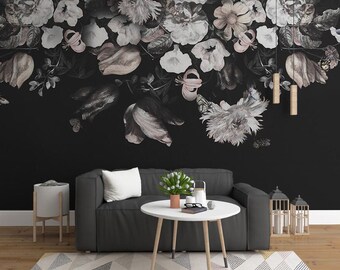 floral wallpaper etsy flower wall paper design