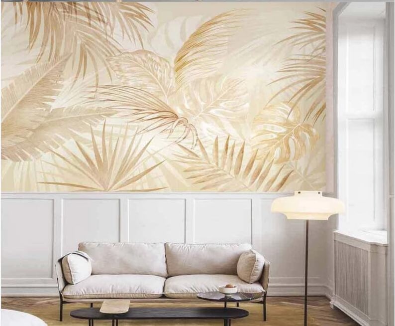 Unique Abstract Golden Palm Leaves Wallpaper Wall Mural Etsy