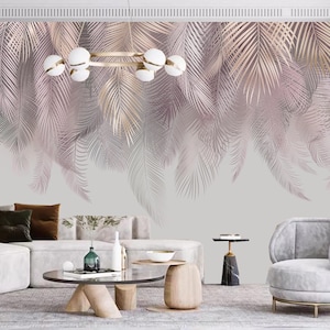 Palm Leaves Fresco Mural, Hanging Palm Leaves Wallpaper, Tropical Leaves Wall Decor, Peel and Stick, Removable Vinyl