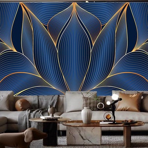 Gradient Golden Linear Background Leaves Flowers Wallpaper Wall Mural