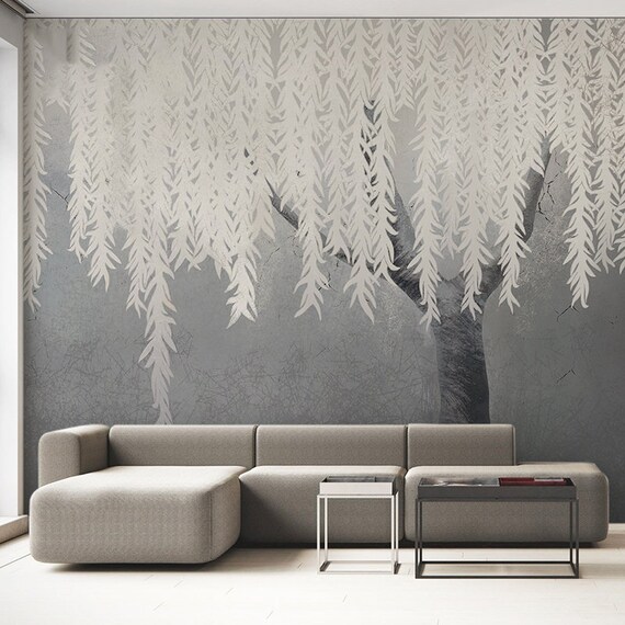 Handgemalte Skizze Willow Tree Wallpaper Wand Wandbild Schwarz Und Weiss Weide Baum Wandbild Einfache Moderne Skizze Willow Wandbild Wandgestaltung