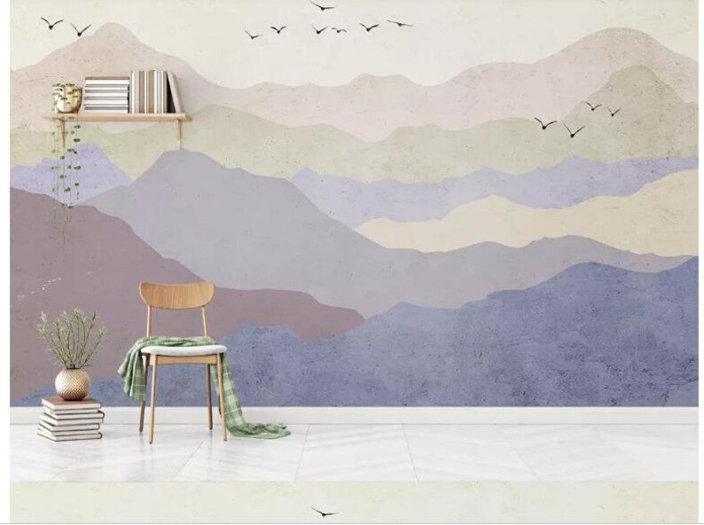 Hand Painted Ink Abstract Mountains Wallpaper Wall Mural Etsy