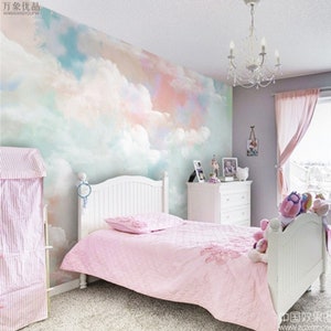 Colorful Clouds Nursery Wallpaper Mural: Hand Painted Abstract Design