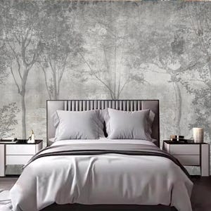 Graue abstrakte Waldbäume Tapete, Vintage Retro Bäume Wandbild, graue Bäume für Schlafzimmer Wohnzimmer Wand Dekor Wohnkultur