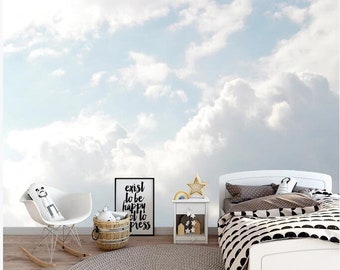 Sky Clouds Wallpaper Wall Mural, Beautiful Blue Sky White Clouds Wall Mural Wall Decor