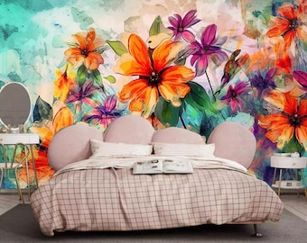 Watercolor Floral Wallpaper: Colorful Garden Flowers Wall Mural