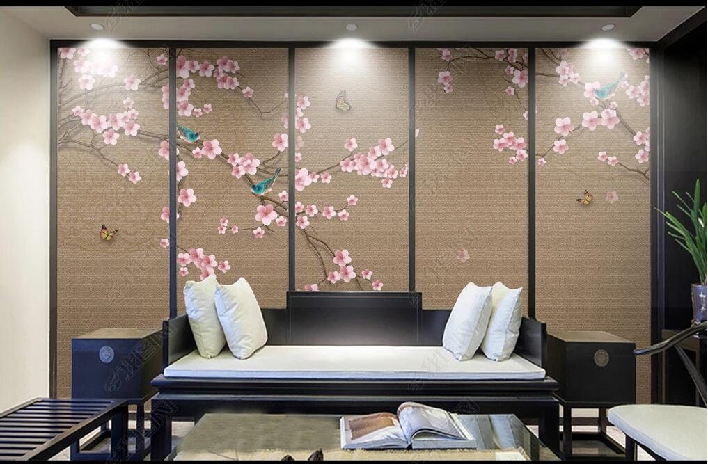 Chinoiserie Hanging Cherry Blossom Braches Wallpaper, Flowers Branches ...