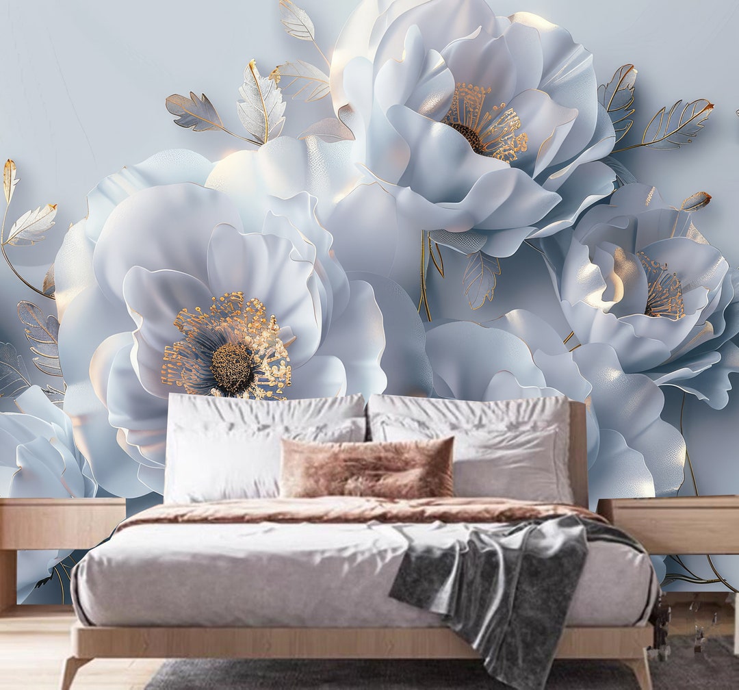 3D White Flowers 104 Noirblanc777 Wall Mural Wall Murals