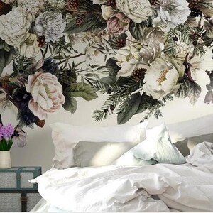 Mural de pared con diseño floral holandés pintado al óleo, mural de pared con flores victorianas retro vintage, mural de pared con flores retro pintado a mano