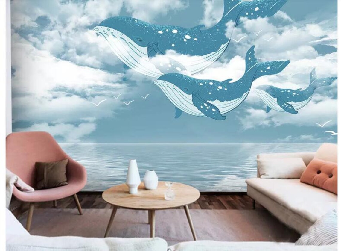 Hand Painted Cartoon Ocean Nursery Wallpaper Wall Mural | Etsy