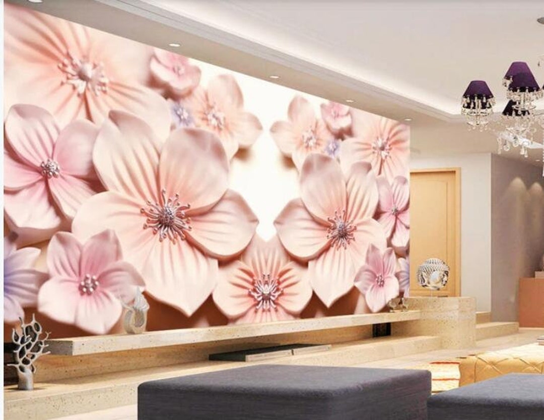 Beautiful 3D Pink Cherry Blossom Flowers Floral Wallpaper Wall Mural ...