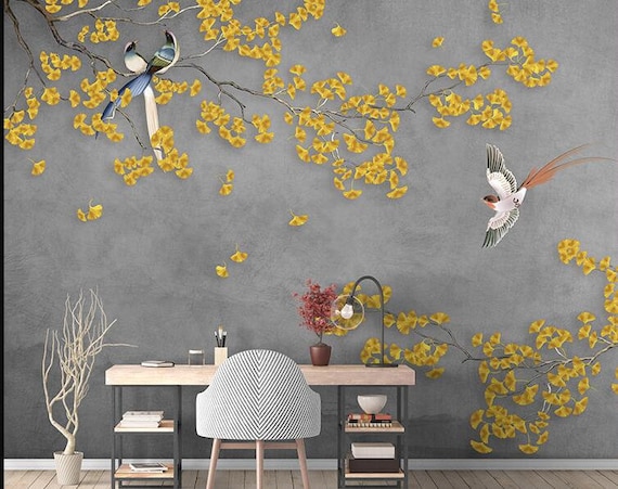 Fine Brushwork Ginkgo Chinoiserie Wallpaper Wall Mural