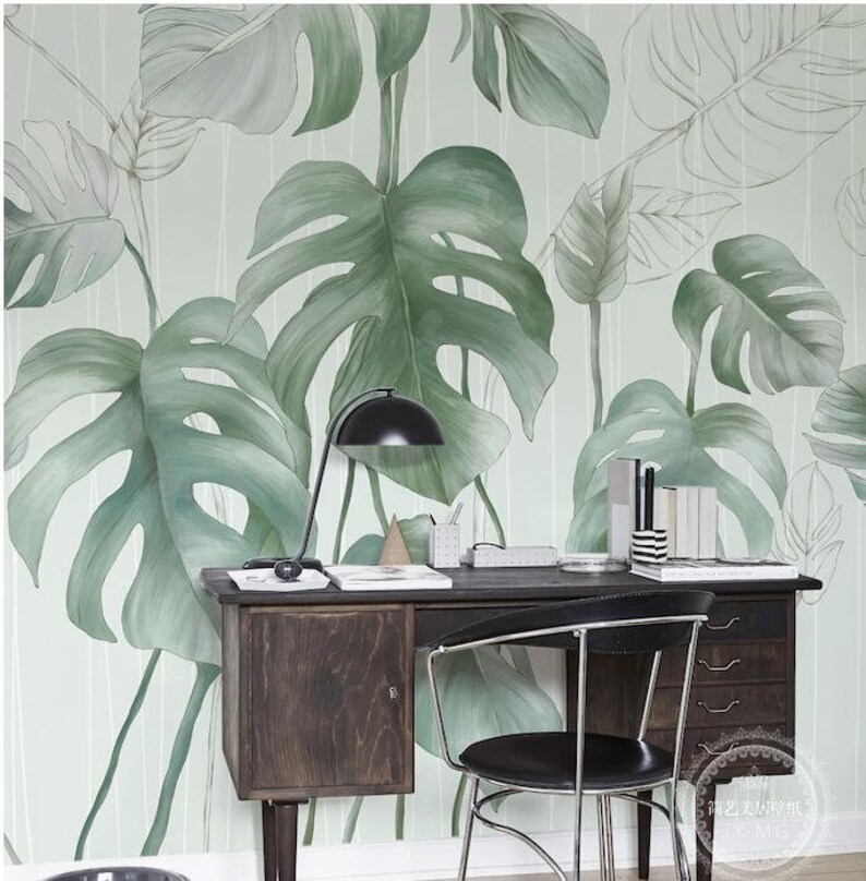 Watercolor Creative Tropical Plants Wall Mural Wallpaper Etsy